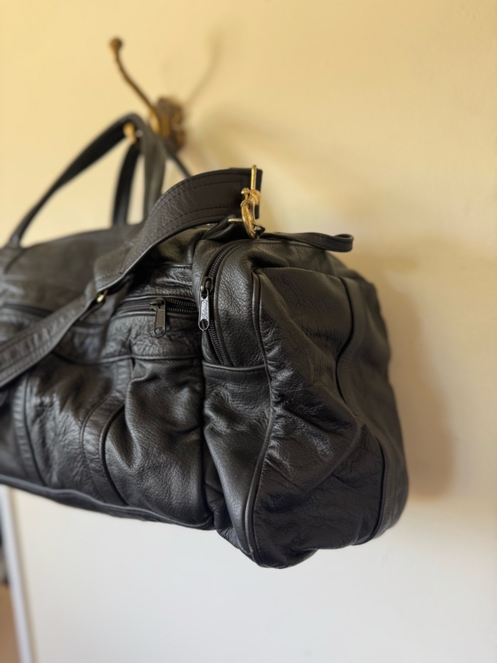 Genuine Calfskin Leather Black Vintage Duffle Bag XL - Picture 2 of 9